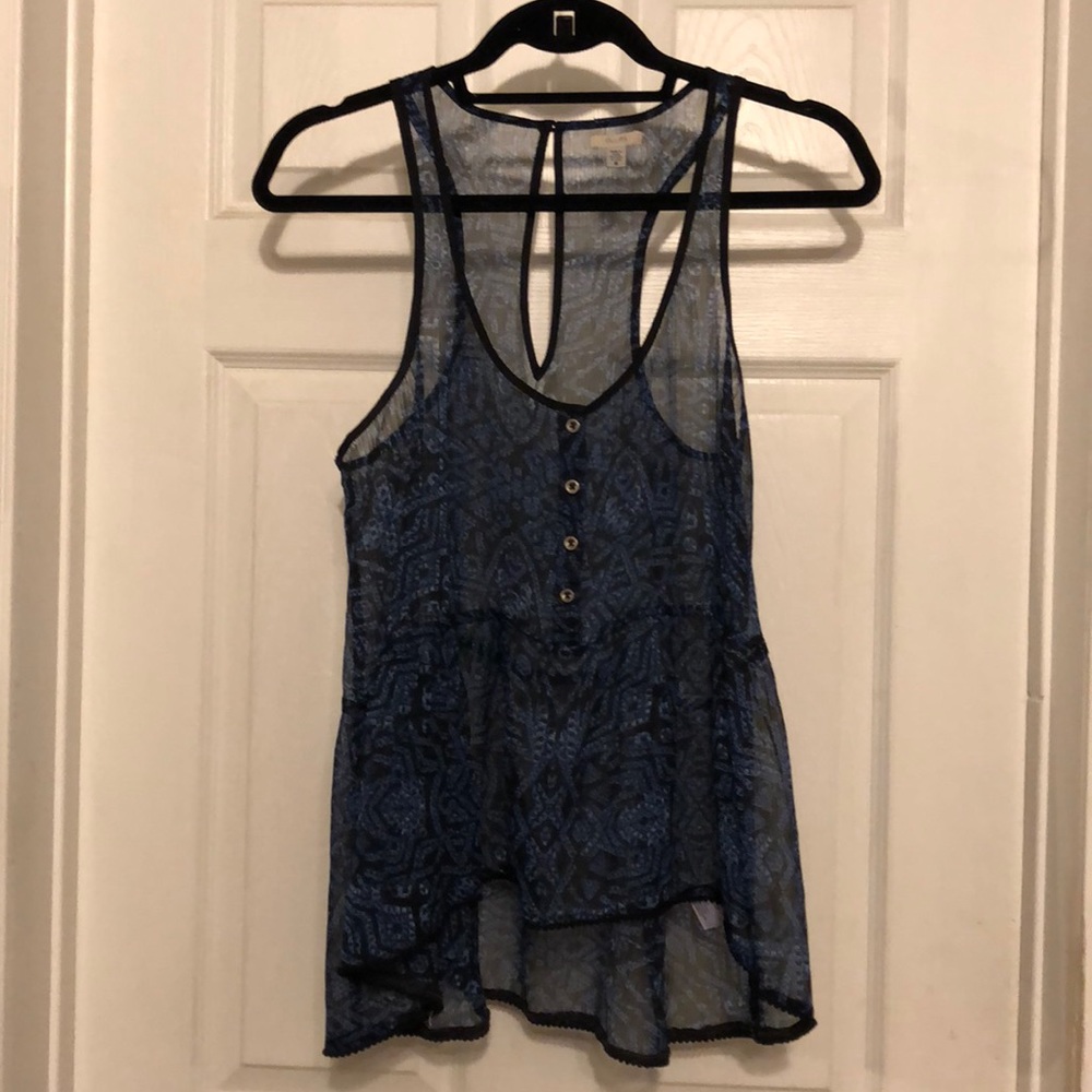 Flowy blue and black polyester peplum top